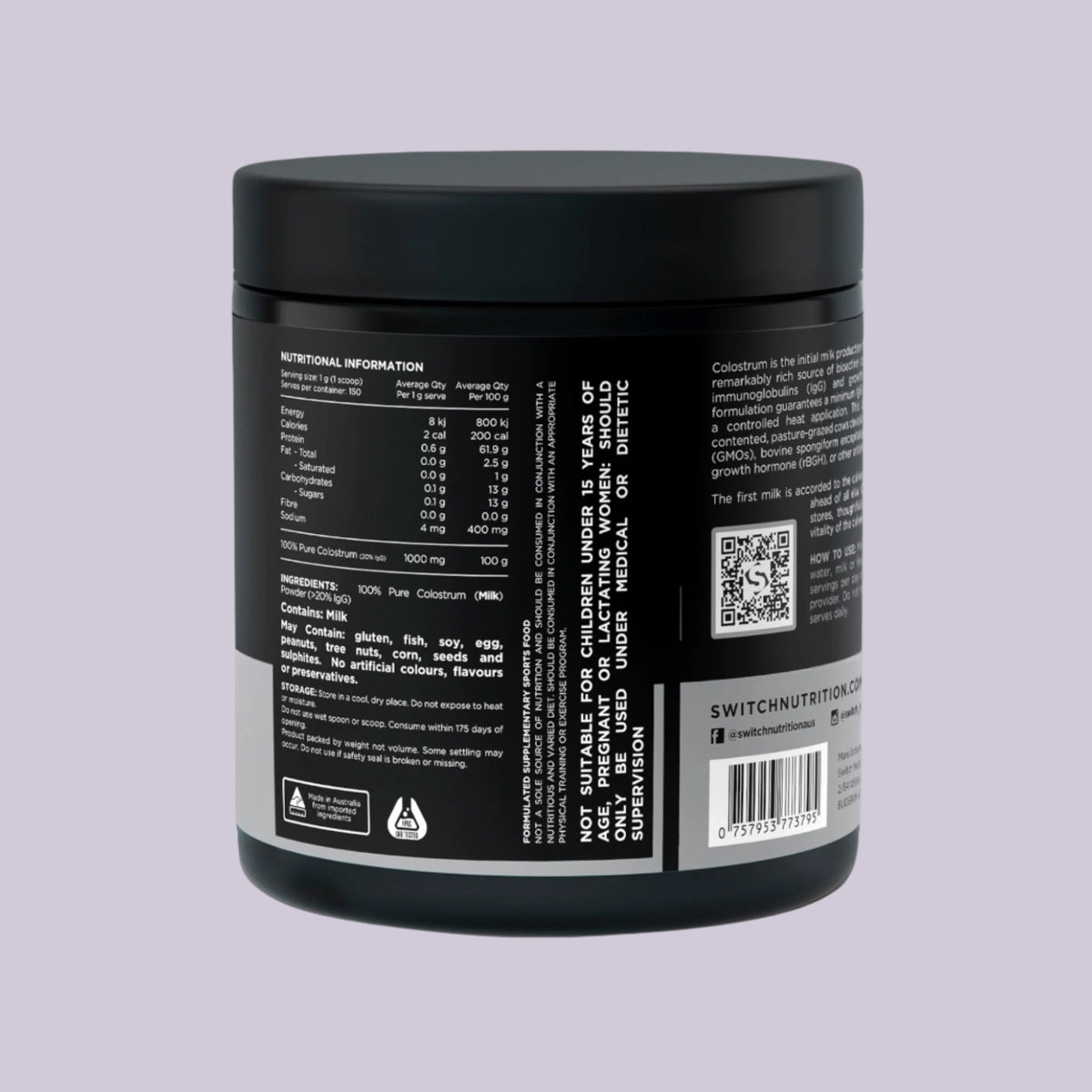 Switch Nutrition 100% Pure Grass Fed Colostrum 150g