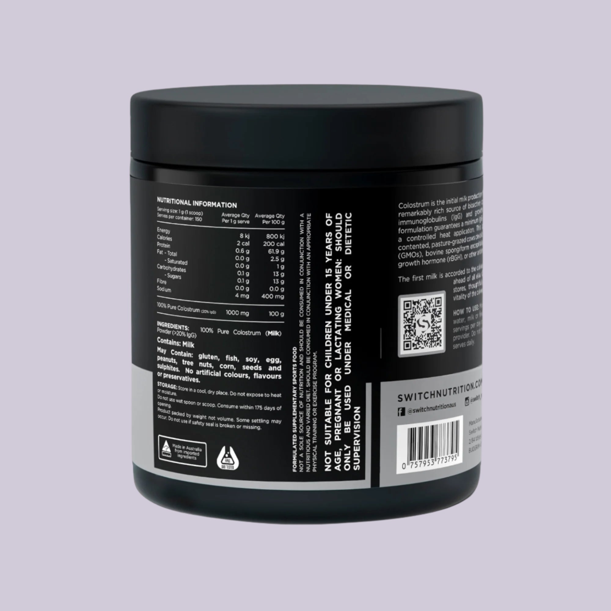 Switch Nutrition 100% Pure Grass Fed Colostrum 150g