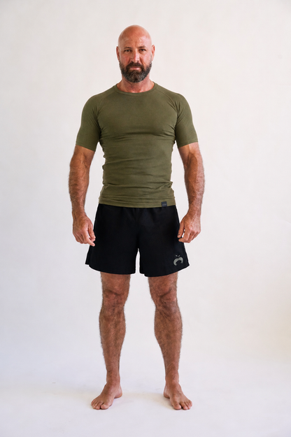 Washed Forest Green Hemp Rash Guard - Short Sleeve
