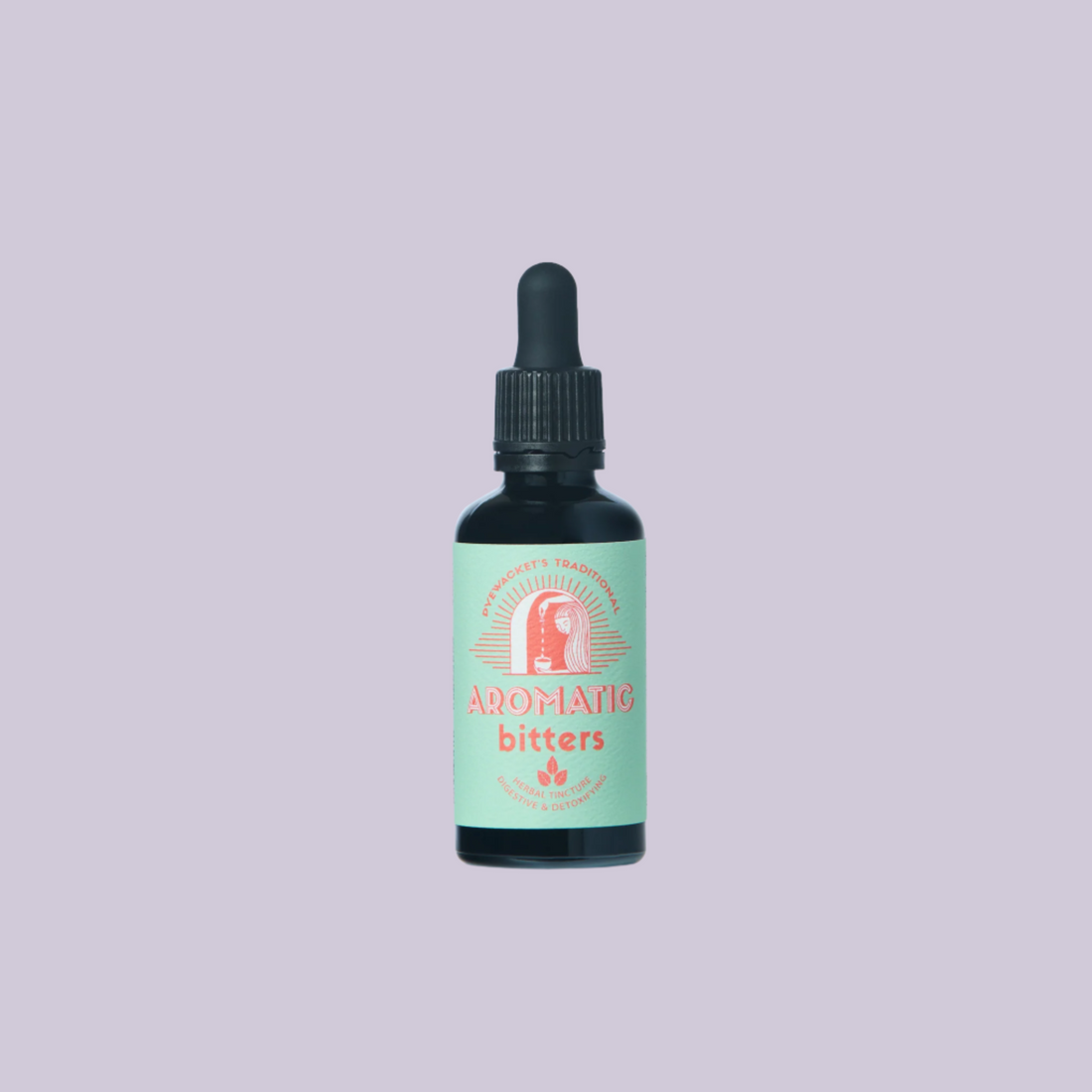 Bottle of Aromatic Bitters with dropper on a white background