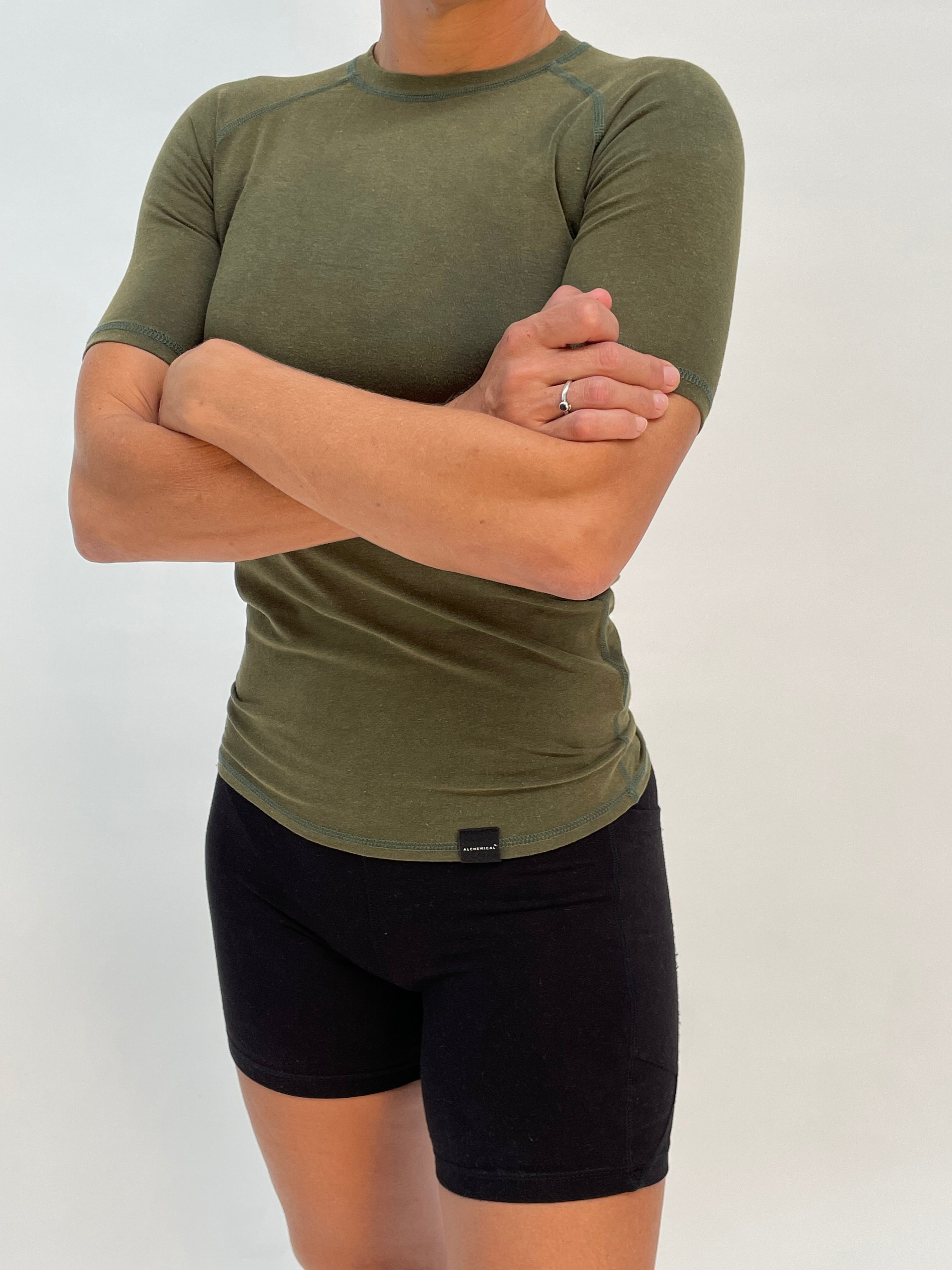 Washed Forest Green Hemp Rash Guard - Short Sleeve